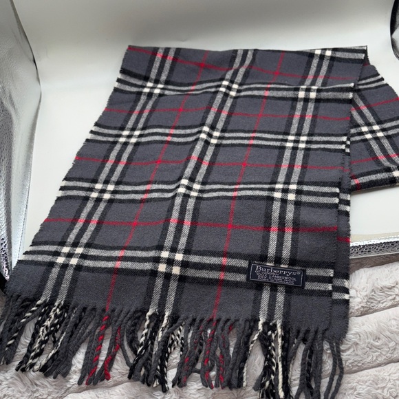 Burberry Charcoal and Red Checkered Men's Scarf
